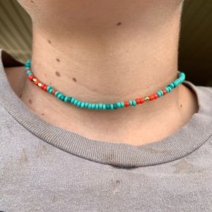 blue gold turquoise necklace/choker